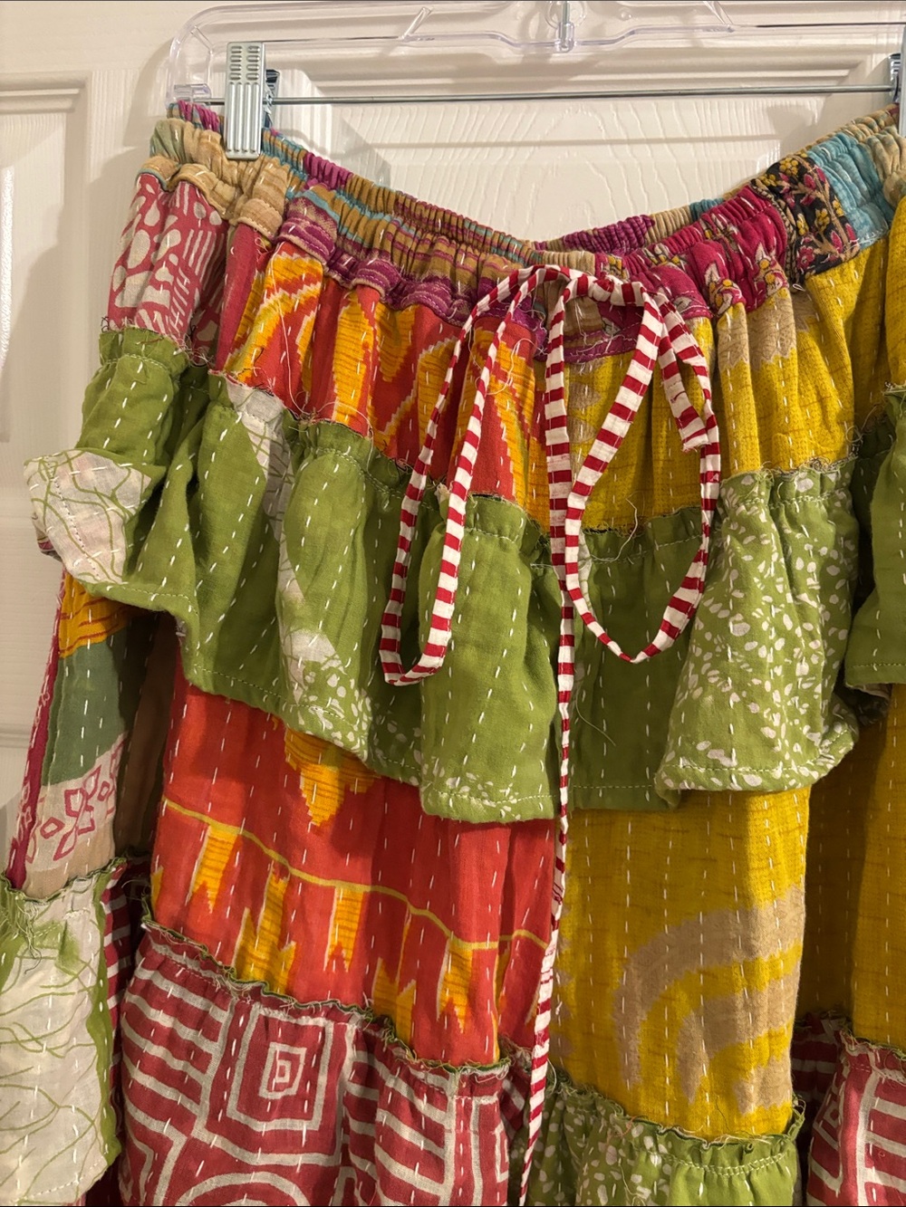 Bohemian Tiered Patchwork Maxi Pants in Green & Yellow - Picture 2 of 6
